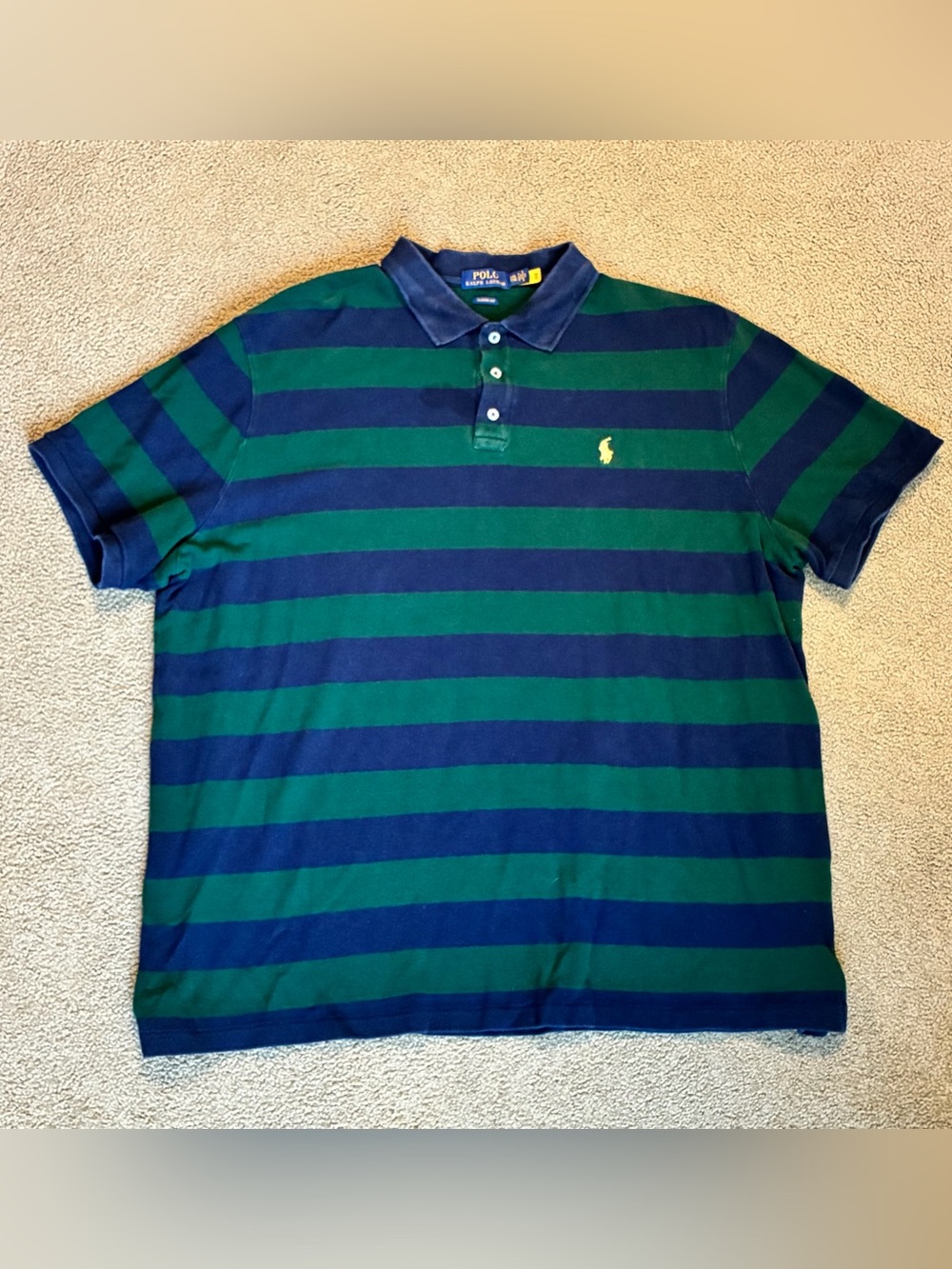 Ralph Lauren Mens Classic Fit Short Sleeve Cotton Polo Shirt Green/Navy Size XXL
